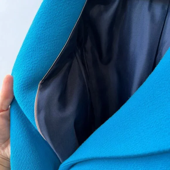 J.Crew Double Cloth Italian Wool Belted long Coat Women’s Size 0 Blue - Picture 13 of 13